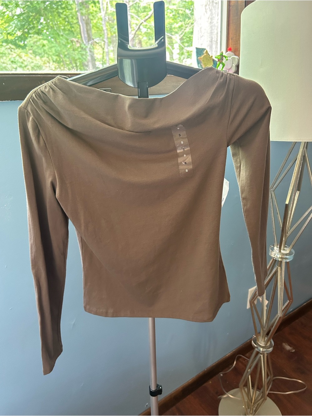 Gap Modern Off-Shoulder Draped Long Sleeve Top - Brown - Size S - NWT